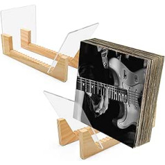 AZKEEGREY 2 Stück transparente Schallplattenhalter, Holzsockel, Vinyl-Halter, Ständer für Desktop-Album, Aufbewahrung von LP, CD, DVD