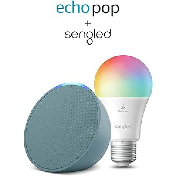 Echo Pop | Blaugrün + Sengled LED-Smart-Glühbirne (E27), Funktionert mit Alexa - Smart Home-Einsteigerpaket