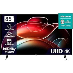 Hisense 85E6KT 215 cm (85 collu) televizors, 4K UHD, HDR, Dolby Vision, trīskāršs DVB-C/S/S2/T/T2 uztvērējs, viedtelevizors, Bluetooth, WiFi, iebūvēta Alexa, DTS Virtual X, viesnīcas režīms , Melns