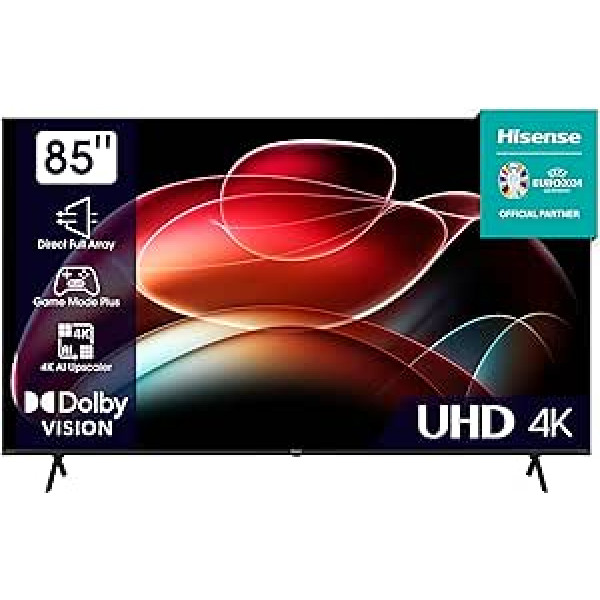 Hisense 85E6KT 215 cm (85 collu) televizors, 4K UHD, HDR, Dolby Vision, trīskāršs DVB-C/S/S2/T/T2 uztvērējs, viedtelevizors, Bluetooth, WiFi, iebūvēta Alexa, DTS Virtual X, viesnīcas režīms , Melns