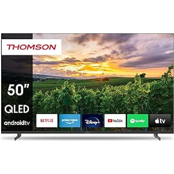 Thomson 50QA2S13-2023 50 collu (126 cm) QLED televizors Smart Android televizors (WLAN, HDR, trīskāršā uztvērēja DVB-C/S2/T2, balss vadība, Netflix, YouTube, Prime Video, Disney+)