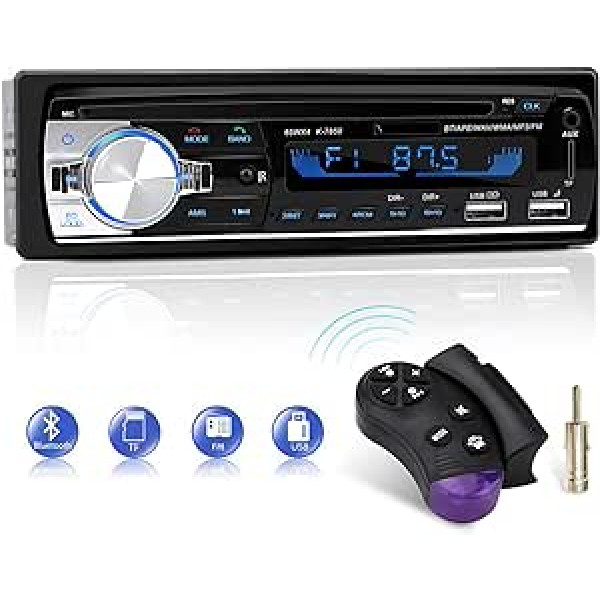 Automašīnas radio ar Bluetooth brīvroku komplektu, CENXINY 1 DIN automašīnas radio Bluetooth 5.0, USB x 2/AUX/TF, FM radio/MP3 atskaņotājs ar stūres tālvadības pulti (18,8 x 8 x 5 cm)