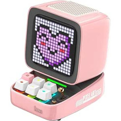 Divoom Ditoo daudzfunkcionāls Pixel Art LED Bluetooth skaļrunis, 256 programmējams LED panelis ar ballīšu apgaismojumu, viedais digitālais galda pulkstenis, spēļu mūzikas kastes atbalsts, TF karte un radio, rozā