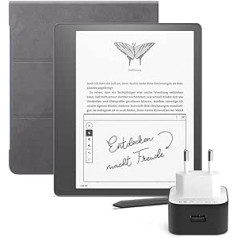 Amazon Essentials Bundle ar vienu Kindle Scribe (Schwarz) — 64 GB, Premium-Eingabestift, Amazon Klapp Premiumlederhülle ar magnētisko iezīmi un Amazon Powerfast Ladegerät