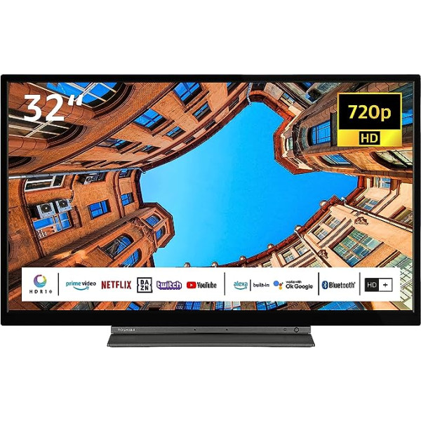 Toshiba 32WK3C63DAW 32 collu televizors/viedtelevizors (HD Ready, HDR, iebūvēts Alexa, trīskāršs uztvērējs, Bluetooth) — iekļauts 6 mēnešu HD+ [2023], melns