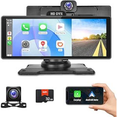 10.26 Inch IPS Touchscreen Car Radio with Wireless Carplay Android Car, Car Radio Multimedia Player with Bluetooth/GPS/1080P Front Camera & Rear View Camera/Night Vision/FM Transmitter/DVR/ADAS + 32G