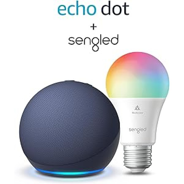 Echo Dot (5. paaudze, 2022) | Tiefseeblau + Sengled LED-Smart-Glühbirne (E27), Funktionert mit Alexa — Smart Home-Einsteigerpaket