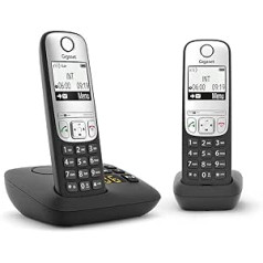 Gigaset A690A DECT Home Telephone with Answering Machine, Hands-Free Calling, Rowing Call Block, Home Office, Retail Handset, Silver/Black (Duo)