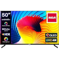 RCA 50 collu QLED televizors 4K UHD viedatelevizors HDR HLG Dolby Audio Android televizors Google palīgs trīskāršs uztvērējs WiFi Bluetooth HDMI USB (2023)