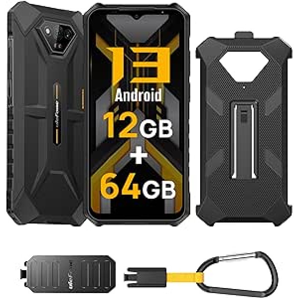 Ulefone Armor X13 Outdoor viedtālrunis 12G + 64GB ROM/SD-256GB kamera 50MP + 24MP + 8MP Android 13 āra mobilais tālrunis bez līguma 6320mAh Dual SIM IP68 viedtālrunis 2024 NFC melns