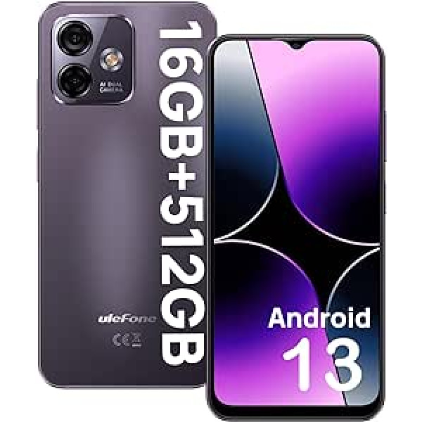 Ulefone Note 16 Pro mobilais tālrunis, 16GB + 512GB Android 13 viedtālrunis bez līguma 4400mAh ar 50MP kameru 6,52 collu HD+ 5GHz WiFi Dual SIM/Face ID/4G/GPS/OTG/2 gadu garantija violeta