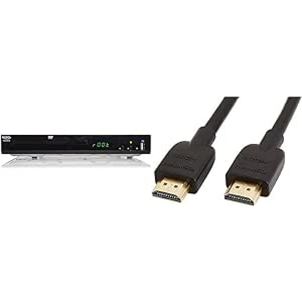 Xoro HSD 8470 HDMI MPEG4 DVD atskaņotājs (USB 2.0, multivides atskaņotājs, 1080p palielināšana) Black & Amazon Basics — ātrgaitas kabelis, Ultra HD HDMI 2.0, atbalsta 3D formātus, ar audio atgriešanas kanālu, 3 m