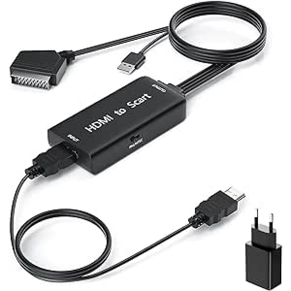 Ozvavzk HDMI uz Scart adapteris ar HDMI kabeli, HDMI uz Scart pārveidotājs HD 1080P video audio pārveidotājs, HDMI Scart adapteris HDTV Sky Blue Ray DVD PS3 videomagnetofonam