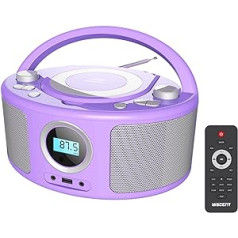 Portable CD Player Boombox with Bluetooth, Remote Control, FM Radio, USB, MP3 Playback, Compatible with CD-R/CD-RW, Radio CD Player