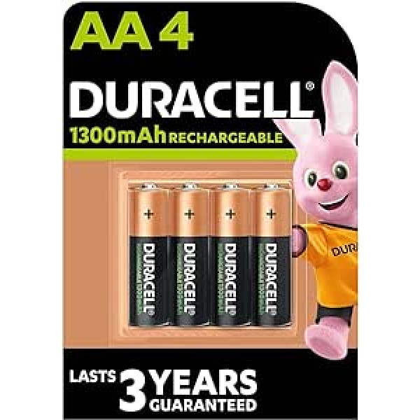 Duracell StayCharged 1300mAh AA uzlādējamās baterijas — 4 iepakojumi