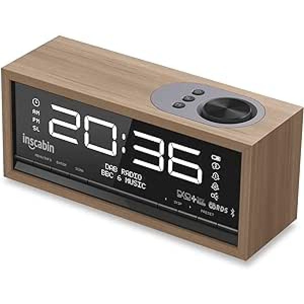 Inscabin C1 DAB/DAB+ FM digitālais pulksteņa radio ar lielu ekrānu, pārnēsājams bezvadu skaļrunis ar Bluetooth, stereo skaņa, skaists dizains guļamistabai, virtuvei, birojam (melnais valrieksts)