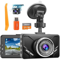 Dash Cam Auto priekšā un aizmugurē, Dual Dash Cam, Automašīnas kamera ar SD karti, FHD 1080P, 3 collu IPS ekrāns, Nakts redzamība, 170° platleņķis, G-sensors, cilpas ierakstīšana, kustības noteikšana, parkošanās uzraudzība, WDR