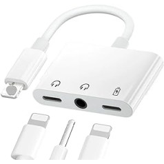 3-in-1-Kopfhörer-Adapter, kompatibel mit iPhone, Beleuchtung 3,5 mm Kopfhöreranschluss-Adapter, unterstützt Musik-Ladekabel, Anrufe, Kabelsteuerung, kompatibel mit iPhone 14/13/12/11/XS Max/X/XR/8/7/6