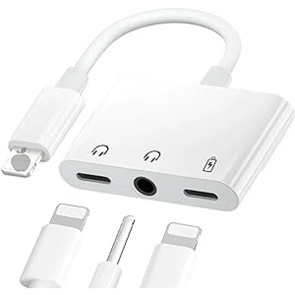 3-in-1-Kopfhörer-Adapter, saderīgs ar iPhone, Beleuchtung 3,5 mm Kopfhöreranschluss-Adapter, unterstützt Music-Ladekabel, Anrufe, Kabelsteuerung, saderīgs ar iPhone 14/13/12/11/XS Max/X/XR 7.8.6