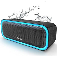 DOSS Bluetooth skaļrunis, SoundBox Pro mūzikas kaste, 20 W, daudzkrāsainas gaismas, IPX6 ūdensnecaurlaidīgs, 20 H akumulators, bezvadu stereo savienošana pārī, kārba mobilajam tālrunim, āra, pludmale — melns