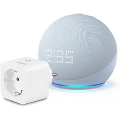 Echo Dot (5. Gen, 2022) ar Uhr | Graublau + Sengled viedais spraudnis, Funktionert mit Alexa — viedā māja-Einsteigerpaket