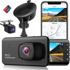 WeBeqer App Dashcam automašīna, dubultā automašīnas kamera ar WiFi GPS, 4K priekšējā 1080P AHD aizmugurē, nakts redzamība, WDR, 170° + 140° platleņķis, 3 collu IPS, parkošanās uzraudzība, G sensors, cilpas ierakstīšana