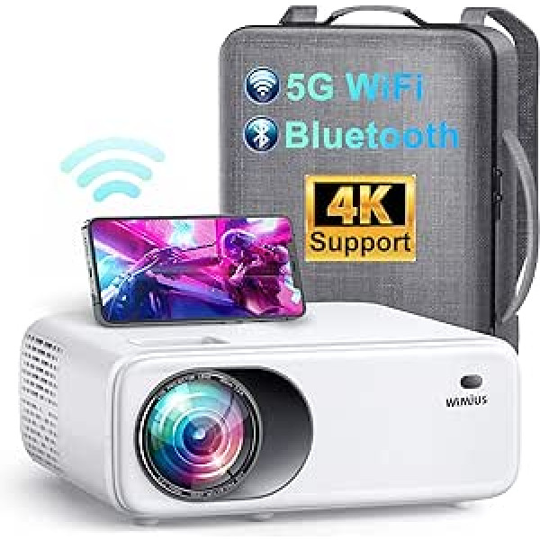 Projektors, Full HD 1080P projektors 4K video atbalsta 5G WiFi Bluetooth 12000 Lumen WiMiUS W6 LED mājas kinozāles WLAN projektors ar somiņu, 350 collu ekrāns, 4 punkti / 4D ± 50° trapecveida