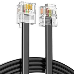 Ancable RJ11 Telephone Extension Cable 15M ADSL Telephone Plug High Speed Internet Broadband Male to Router and Modem to RJ11 Phone Flat Cable for Landline Modem Accessories Black