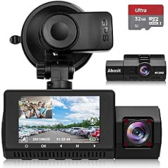 Abask 4K Dashcam Auto GPS infrasarkanā nakts redzamības automašīnas kamera ar 310° platleņķi, G-sensors, cilpas ierakstīšana, WDR, 24 stundu stāvvietas uzraudzība, drošāks superkondensators, maks. 256 GB atmiņas karte