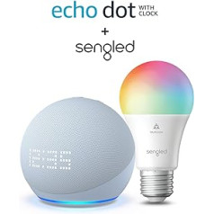 Echo Dot (5. Gen, 2022) ar Uhr | Graublau + Sengled LED-Smart-Glühbirne (E27), Funktionert mit Alexa - Smart Home-Einsteigerpaket