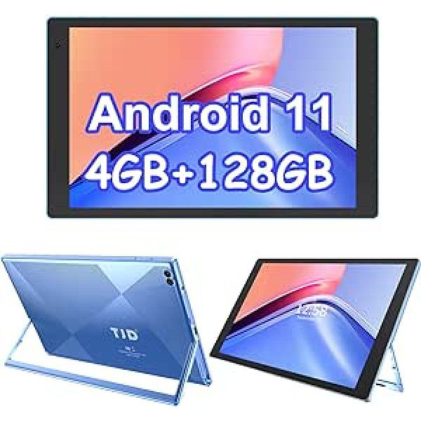 Android 11 10,1 collas planšetdators, planšetdatori ar turētāju 4 GB RAM, 128 GB ROM (512 GB paplašināma atmiņa), IPS FHD skārienekrāns (zils), 8 MP + 2 MP kamera, Wi-Fi, Bluetooth, 6000 mAh, Google GMS, 2 skaļruņi