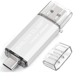 BORLTER CLAMP C tipa USB zibatmiņas karte 256 GB OTG 2-in-1 Memory Stick Dual Port USB 3.0 Flash Drive ar USB C portu viedtālrunim, planšetdatoriem un datoriem (sudraba krāsā)