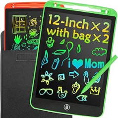 LCD rakstāmdēlis bērniem, 12 collas, iepakojums pa 2, gleznošanas dēlis, burvju tāfele bērniem, ar kabatām, rotaļlietas bērniem, dāvanas bērniem no 3 gadiem (sarkans + zaļš)