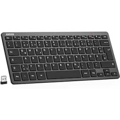 Arteck Wireless Keyboard, German QWERTZ Layout Compact USB 2.4GHz Mini Wireless Keyboard with Multimedia Keys, Compatible with PC, Notebook, Laptop, Windows 11, 10, 8, Black