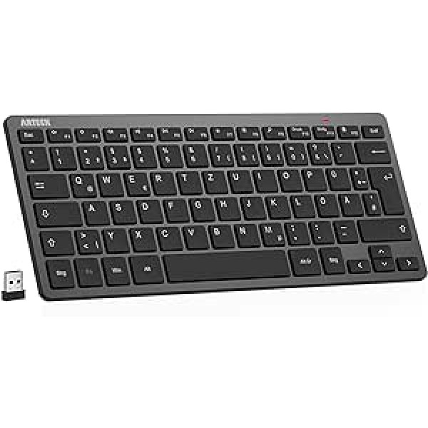 Arteck Wireless Keyboard, German QWERTZ Layout Compact USB 2.4GHz Mini Wireless Keyboard with Multimedia Keys, Compatible with PC, Notebook, Laptop, Windows 11, 10, 8, Black