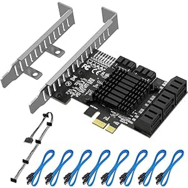 8 SATA porti PCIE SATA kontrollera karte, 6 Gbps SATA 3.0 kontrolieris, komplektā ir 8 SATA datu kabeļi, PCI Express kartes atbalsts 8 SATA 3.0 ierīces, atbalsts Windows, MAC, Linux