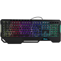 NGS GKX-450- Spēļu membrānas tastatūra ar RGB apgaismojumu, itāļu QWERTY tastatūra, programmējama, 19 multivides taustiņi, 1,8 m kabelis, melns