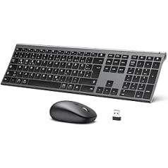 iClever Bluetooth tastatūra un pele, atkārtoti uzlādējams divrežīms (Bluetooth 4.2 + 2.4G) bezvadu tastatūras peles komplekts, īpaši plāns daudzfunkcionāls operētājsistēmai Mac, Andoid, Windows