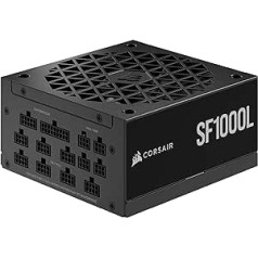 Corsair SF1000L pilnībā modulārs zema trokšņa līmeņa SFX barošanas avots - ATX 3.0 un PCIe 5.0 saderīgs - kluss 120 mm PWM ventilators - 80 Plus zelta efektivitāte - nulles ātruma režīms - 105°C kondensatori - melns