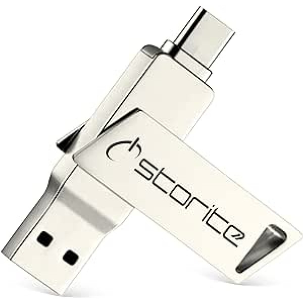 Storite USB 3.0 Flash Drive 256GB 2 in 1 USB Flash Drive External Memory Stick High Speed Photo Stick USB Flash Drive Compatible with iPhone 15 Series Android Laptop Tablet (Silver)