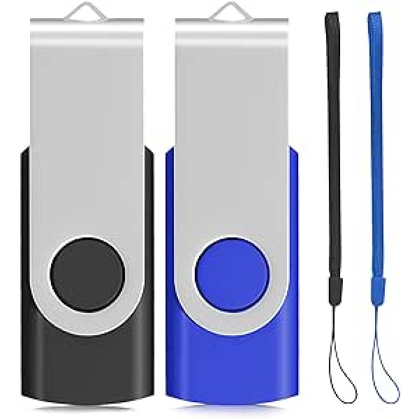 Eastbull USB 2.0 Flash Drive Swivel Flash Drive Memory Stick (Various Colours with Lanyard) Black/Blue 64GB