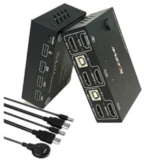 KVM Switch 2 Monitori 2 Datori, Dual Monitor HDMI USB 2.0 Switch 4K @ 30Hz, Monitor Mouse Keyboard HDMI Switcher for Klēpjdators, PC, PS4, Xbox, Var būt ar ārējo slēdža pogu