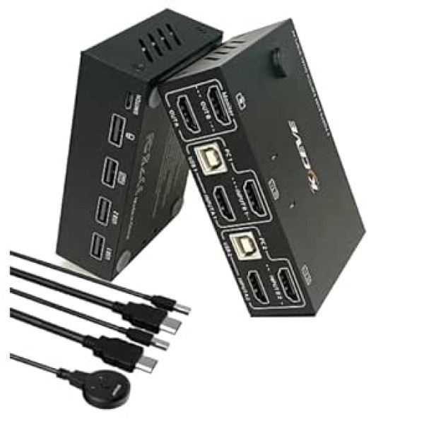 KVM Switch 2 Monitori 2 Datori, Dual Monitor HDMI USB 2.0 Switch 4K @ 30Hz, Monitor Mouse Keyboard HDMI Switcher for Klēpjdators, PC, PS4, Xbox, Var būt ar ārējo slēdža pogu