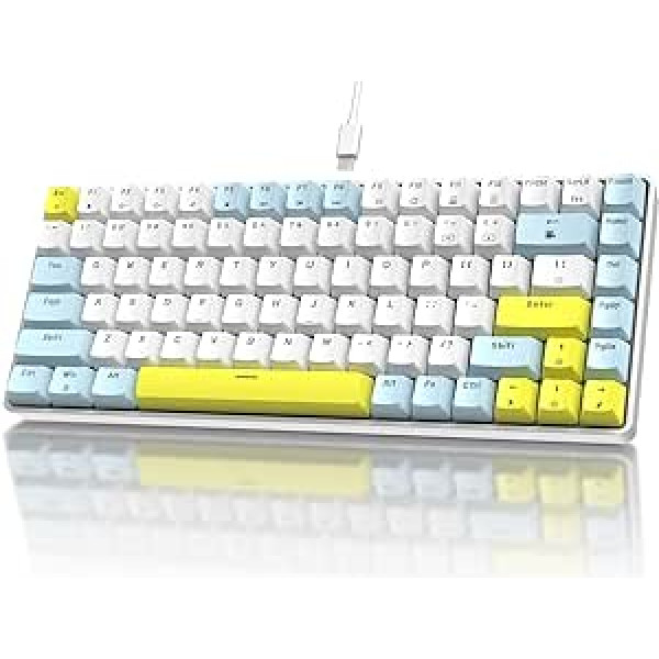 UrChoiceLtd K84 80% Mechanical Gaming Keyboard, 84 Keys, TKL Layout, Compact Keyboard, 18 LED Lighting, Hot-Swap, USB-C Wired, Anti-Ghosting, Ergonomic, for PC, Mac, PS4 (Lemon, Blue Switch)