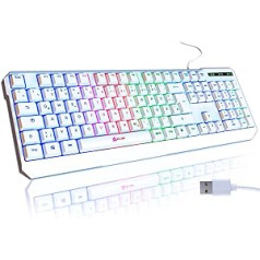 KLIM Chroma Gaming Keyboard QWERTZ German with Cable USB + Durable, Ergonomic, Waterproof, Quiet Keys + RGB Gamer Keyboard for PC Mac Xbox One X PS4 Keyboard + New 2024 Version + White