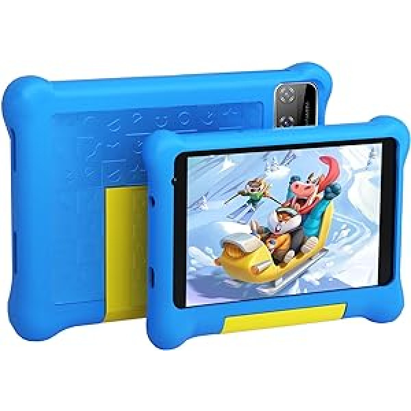 HiGrace Kids planšetdators — 7 collu bērnu planšetdators Android 12 četrkodolu 2 GB RAM 32 GB ROM 128 GB paplašināms Wi-Fi C tipa Bluetooth aizsargvāciņš, zils