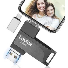 USB zibatmiņa 256 GB tālrunim, Levida Memory Stick, Photo Stick, ārējā atmiņa 4 vienā, Photo Stick 3.0, zibatmiņas disks mobilajam tālrunim, iOS, Android, spilventiņš, klēpjdators, personālais dators (mobilā atmiņa, automātiska fotoattēlu