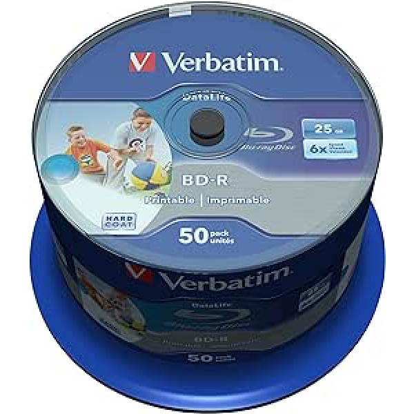 Verbatim BD-R SL Datalife 25 GB - Blu-Ray-Disk - 6-fache Brenngeschwindigkeit - Groß bedruckbar - Hardcoat Scratch Guard - Spindel - 50er Pack