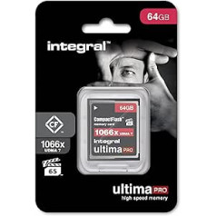 Iebūvēta 64 GB kompaktā zibatmiņas karte UDMA-7 1066x ātruma VPG-65 160 MB/s lasīšanas un 135 MB/s rakstīšanas profesionāla liela ātruma atmiņas karte