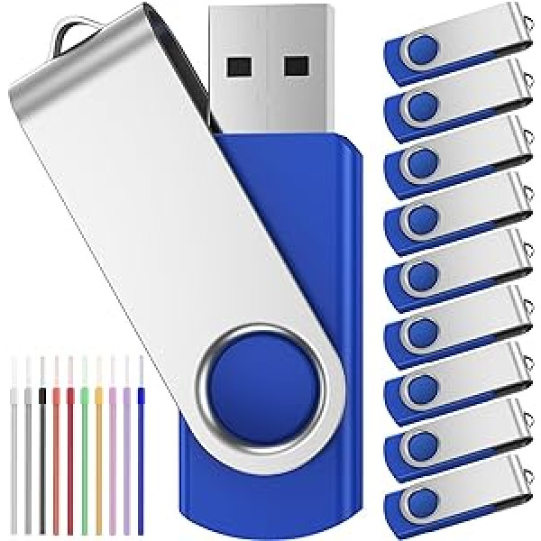 USB 2.0 zibatmiņas karte 8 GB 10 USB zibatmiņas diska komplektā — pārnēsājama salokāma atmiņas karte — 8 GB zibatmiņas diska datu krātuve — FEBNISCTE USB 2.0 zibatmiņas disks zilas atmiņas kartes ar 10 paka plaukstas virvēm